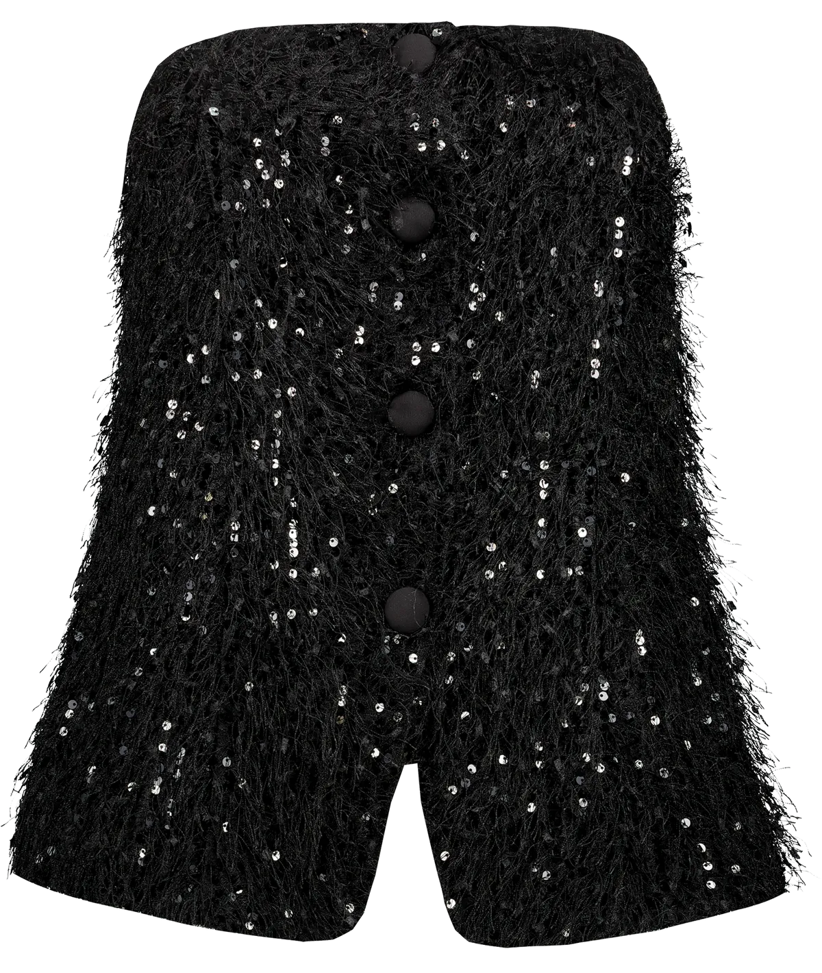 2025-ös téli divat:  flitteres pánt nélküli mellény.