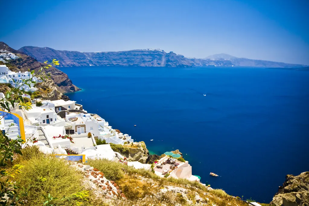 Fehér házak Santorini szigetén