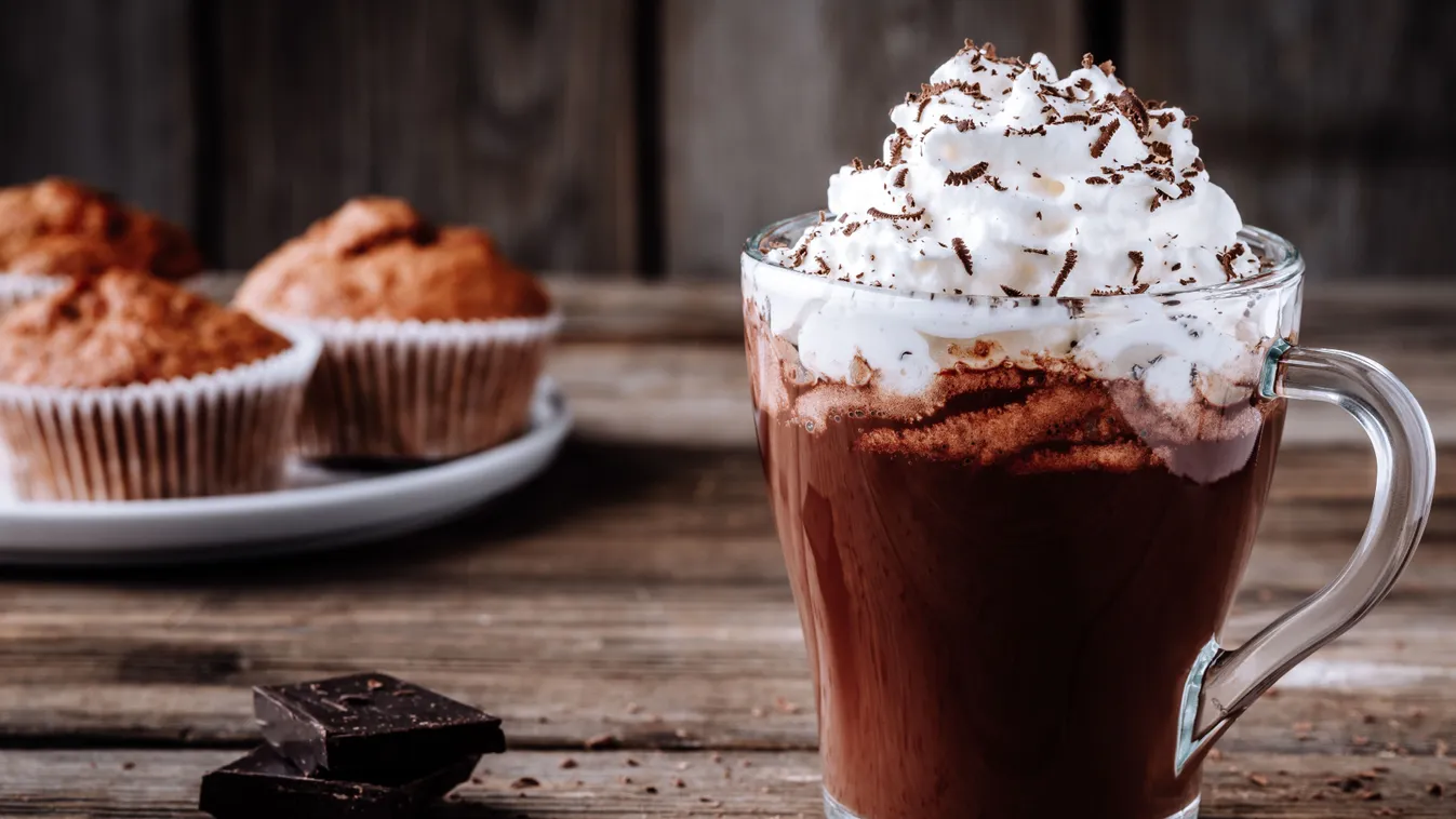 Diétás forró csoki tejszínhabbal tálalva.