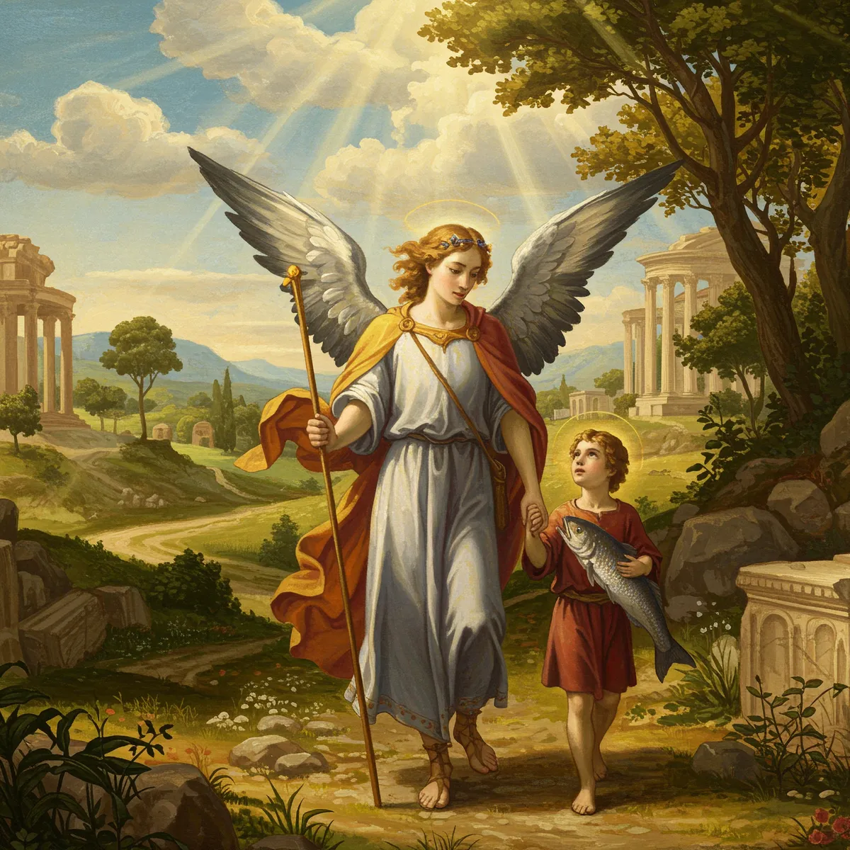 Rafael őrangyal kíséri Tóbiást az úton