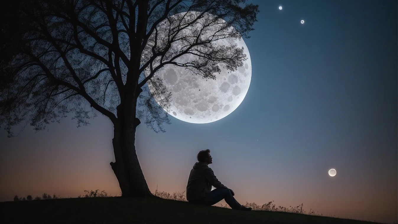 Férfi sziluettje telihold idején