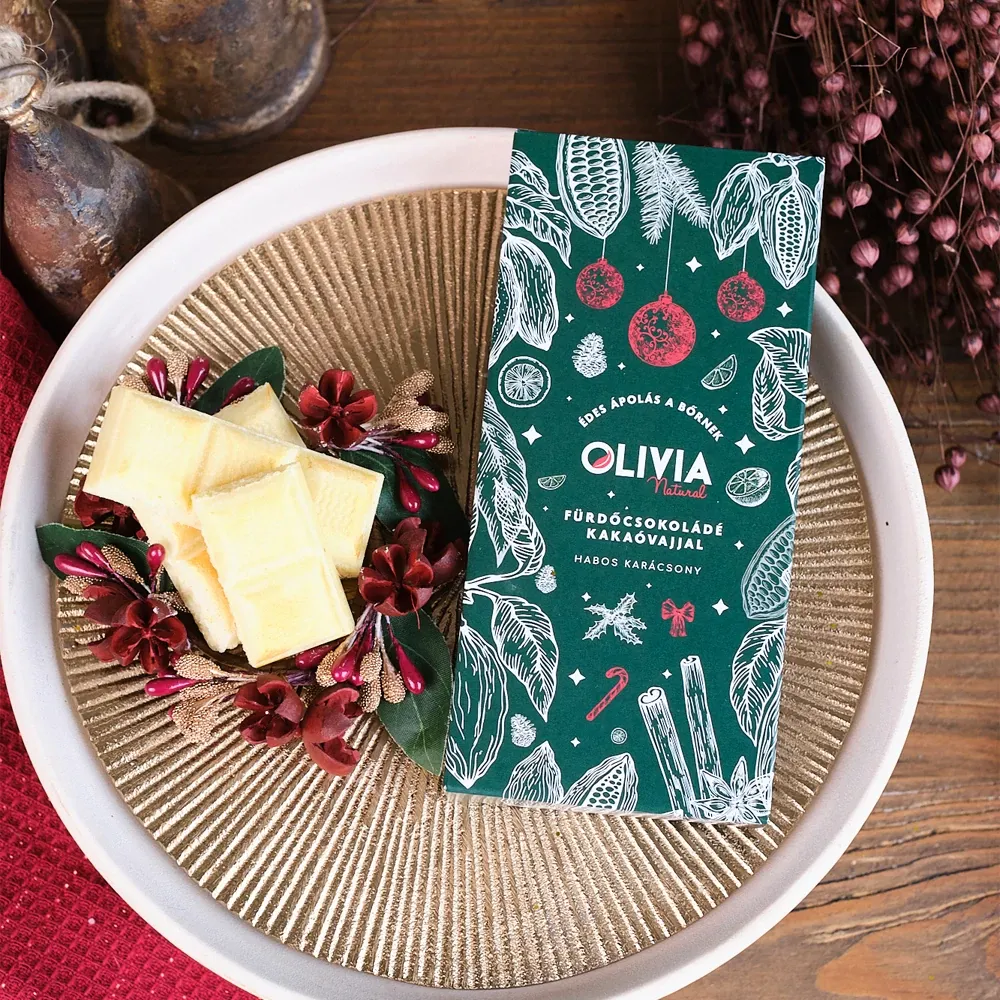 Karácsonyi ajándék: Hófehér habos karácsony fürdőcsokoládé Olivia Natural.