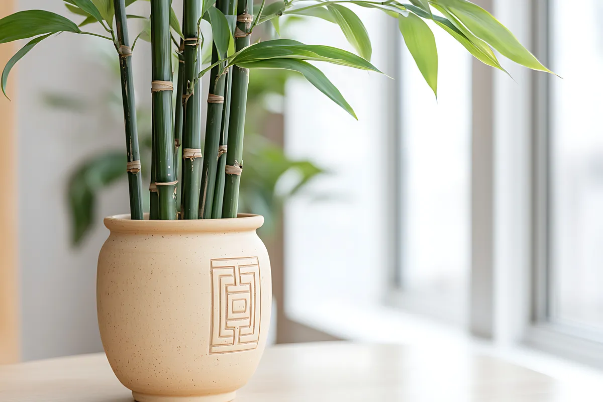 bambusz kerámia cserépben egy szobában.