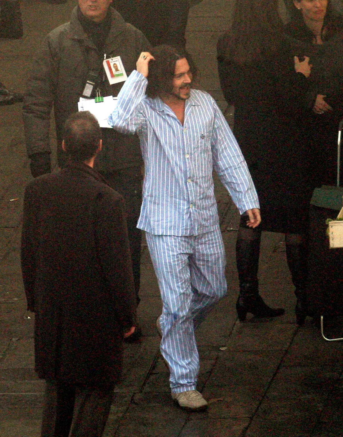 Johnny Depp filming "The Tourist" in PJ's