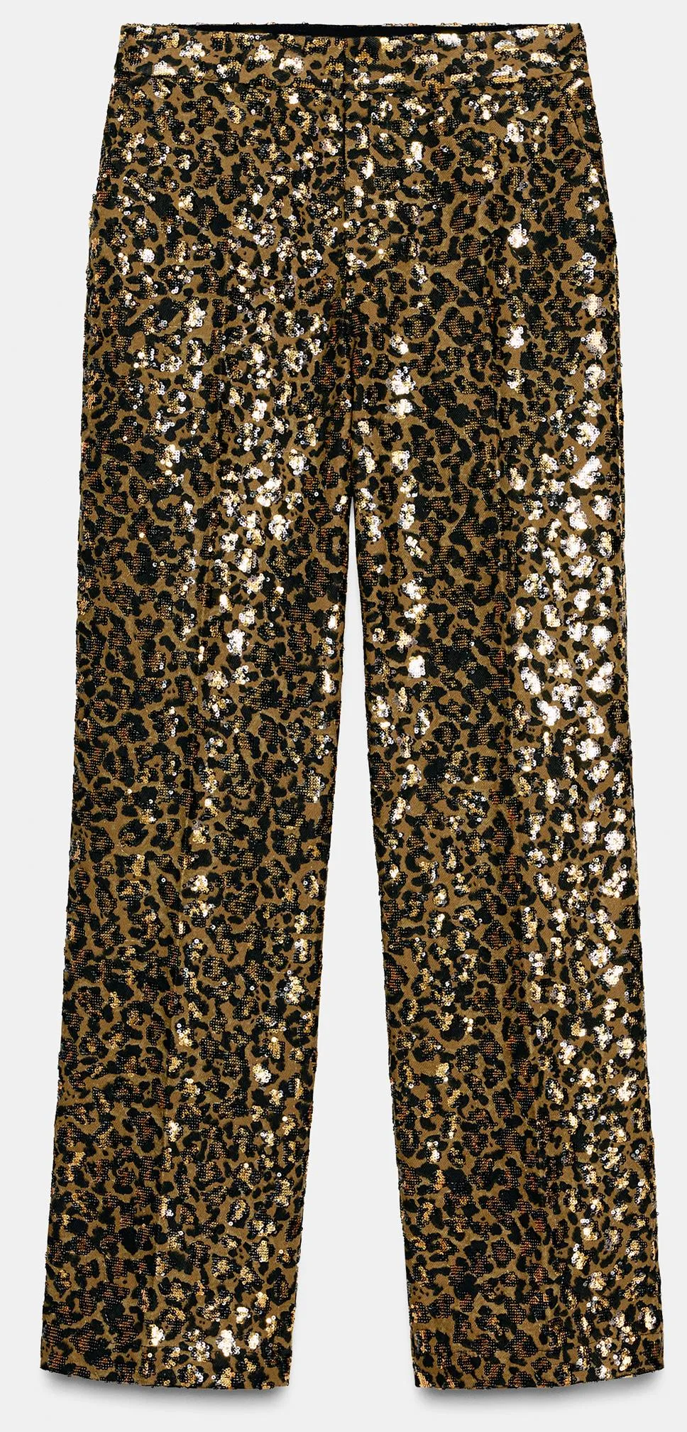 Női divat 50 felett: leopárdmintás flitteres nadrág.