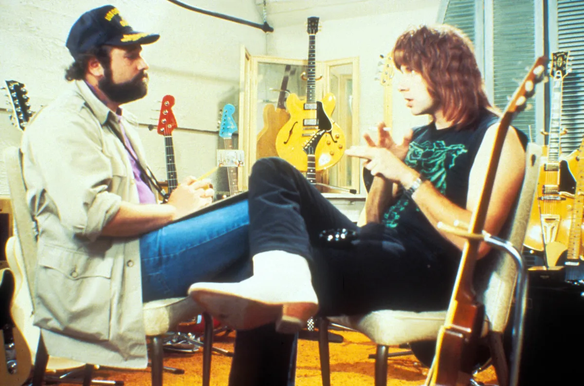 Rob Reiner és Christopher Guest a Spinal Tap forgatásán.