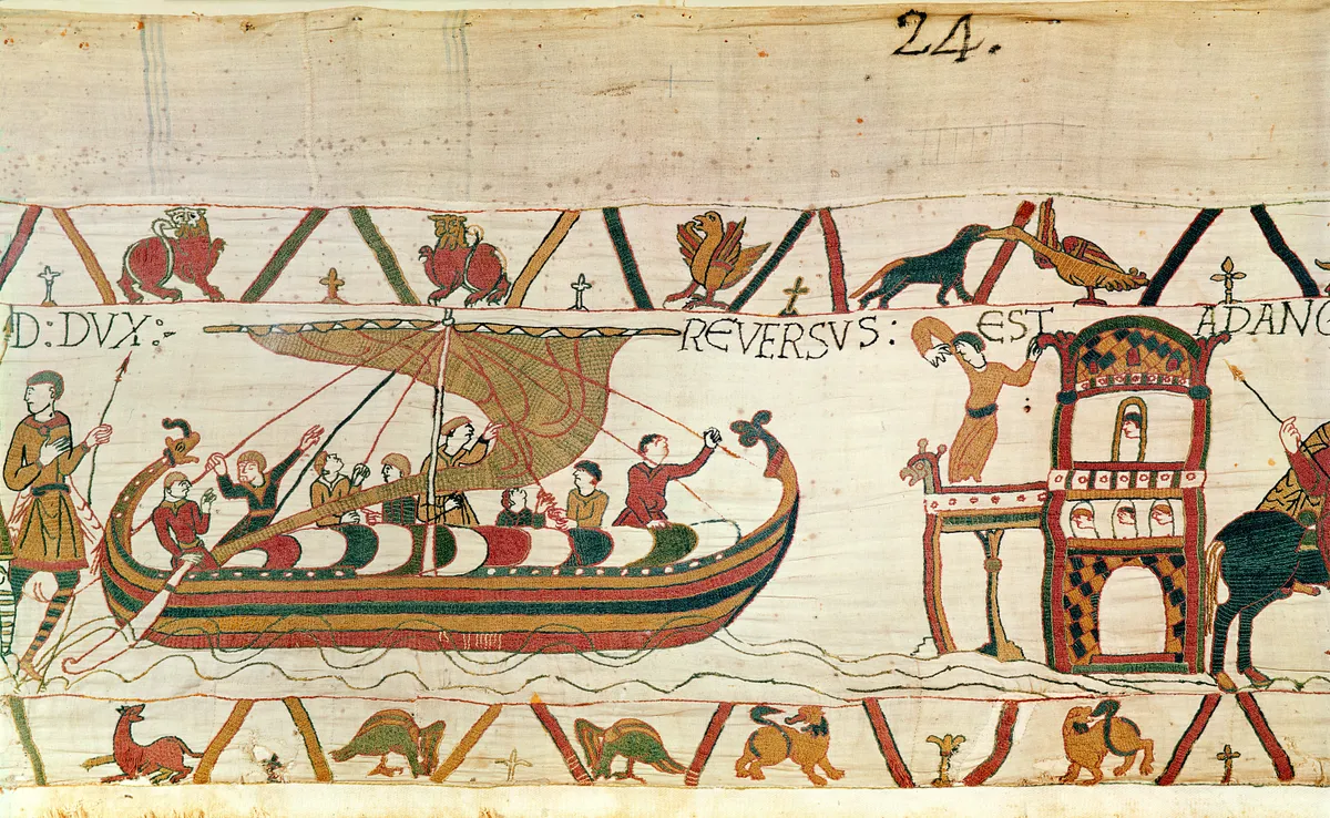 A Musée de la Tapisserie de Bayeux falikárpitjának egy részlete. 