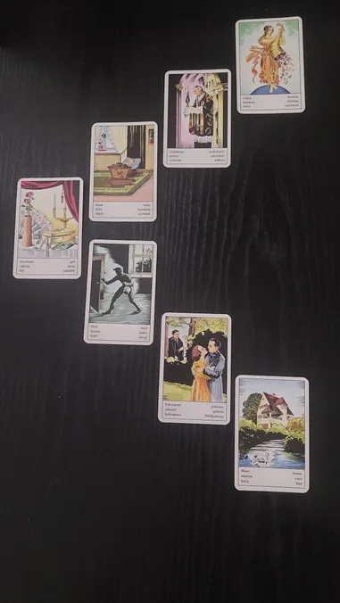 cigánykártya vetés otthon, félhold kirakási mód. 