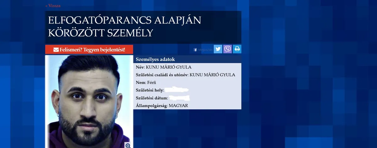 Kunu Márió napok óta ismét fent van a körözési listán