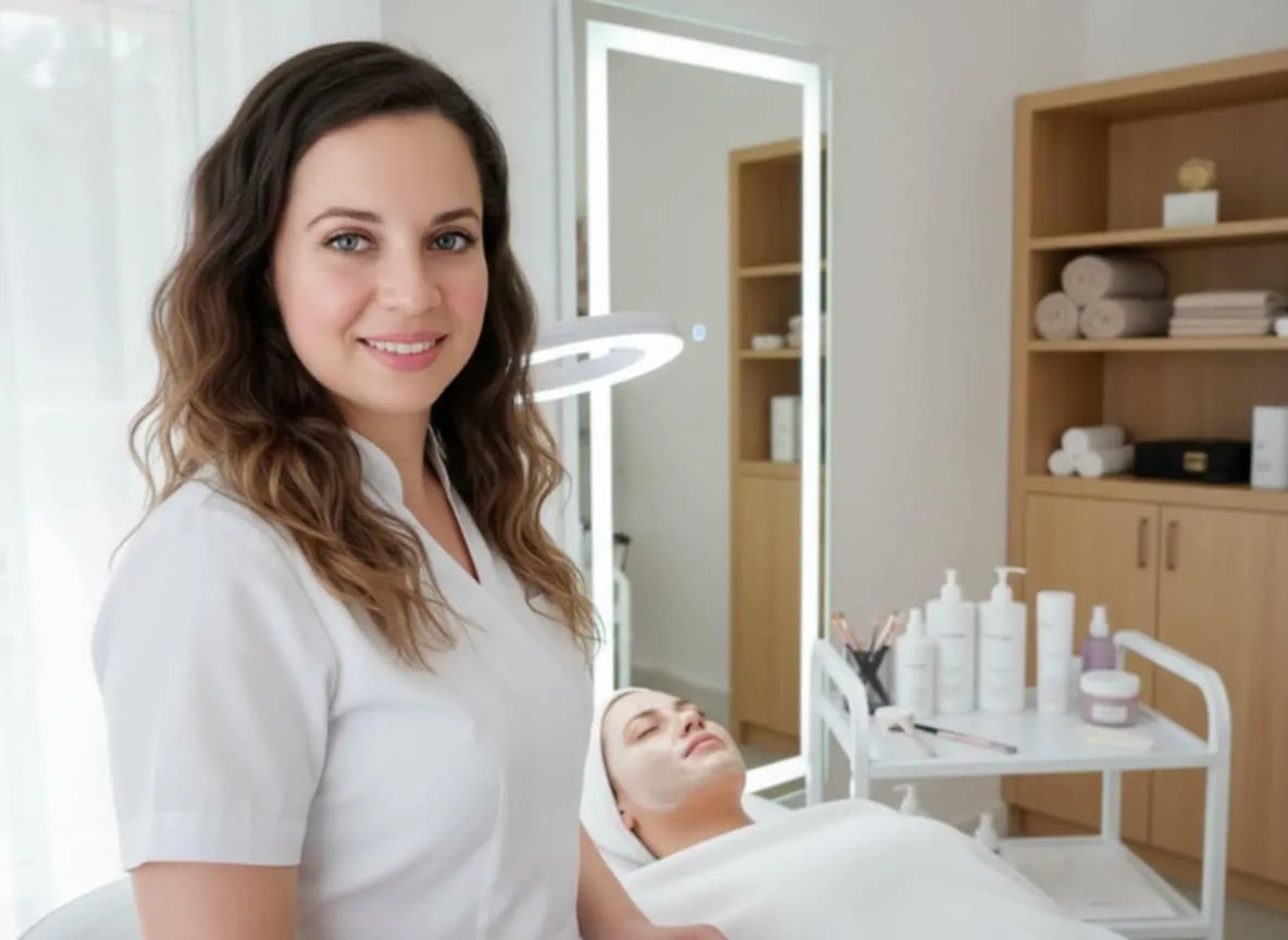 Molnár Melinda kozmetikus őszi bőrápolási kezelés végzése közben