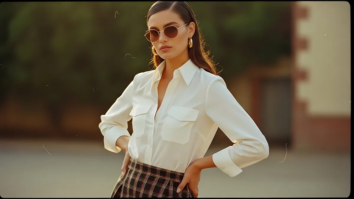 Nő fehér ingben, ami egy örök ruhadarab.