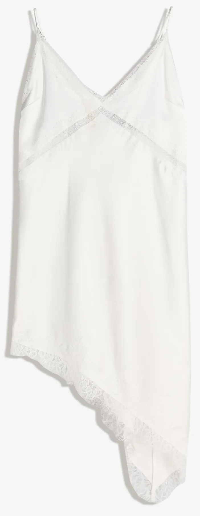 Cloud Dancer: fehér asszimetrikus szaténruha.