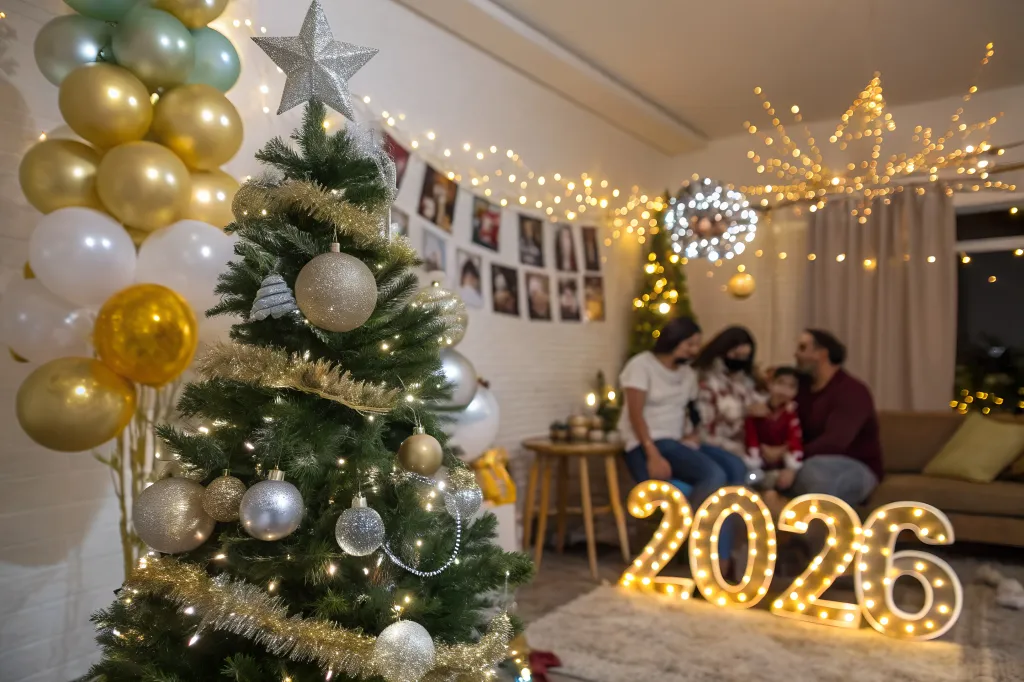 New year 2016 with Christmas tree in living room. New Year concept.
