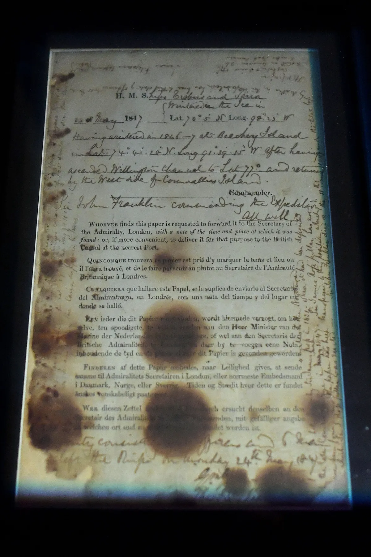 A Victory Point-i feljegyzés a Franklin-expedícióról.