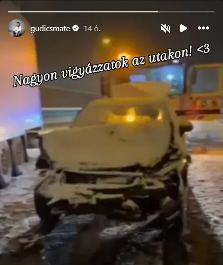 Gudics Máté autója használhatatlanra tört a balesetben. 