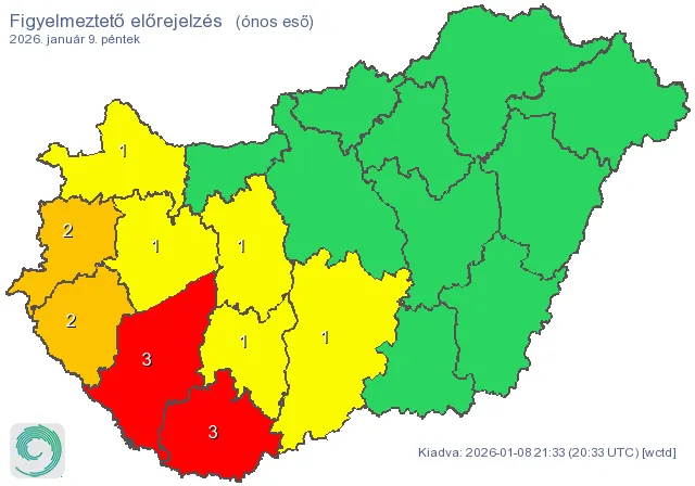 A nyugati országrészben kell tartanunk ónos esőtől, két vármegyére a legmagasabb, piros riasztást adták ki