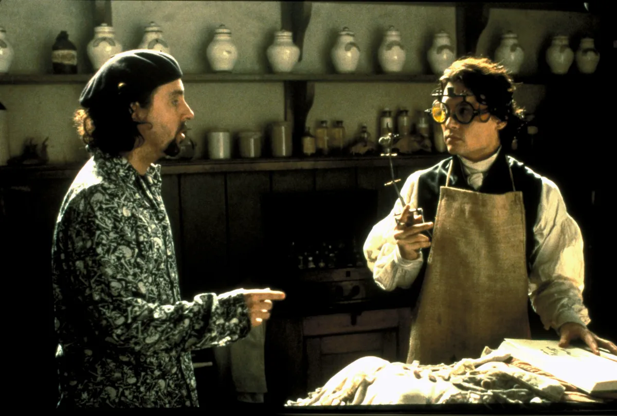 Tim Burton és Johnny Depp az Álmosvölgy legendája forgatásán.