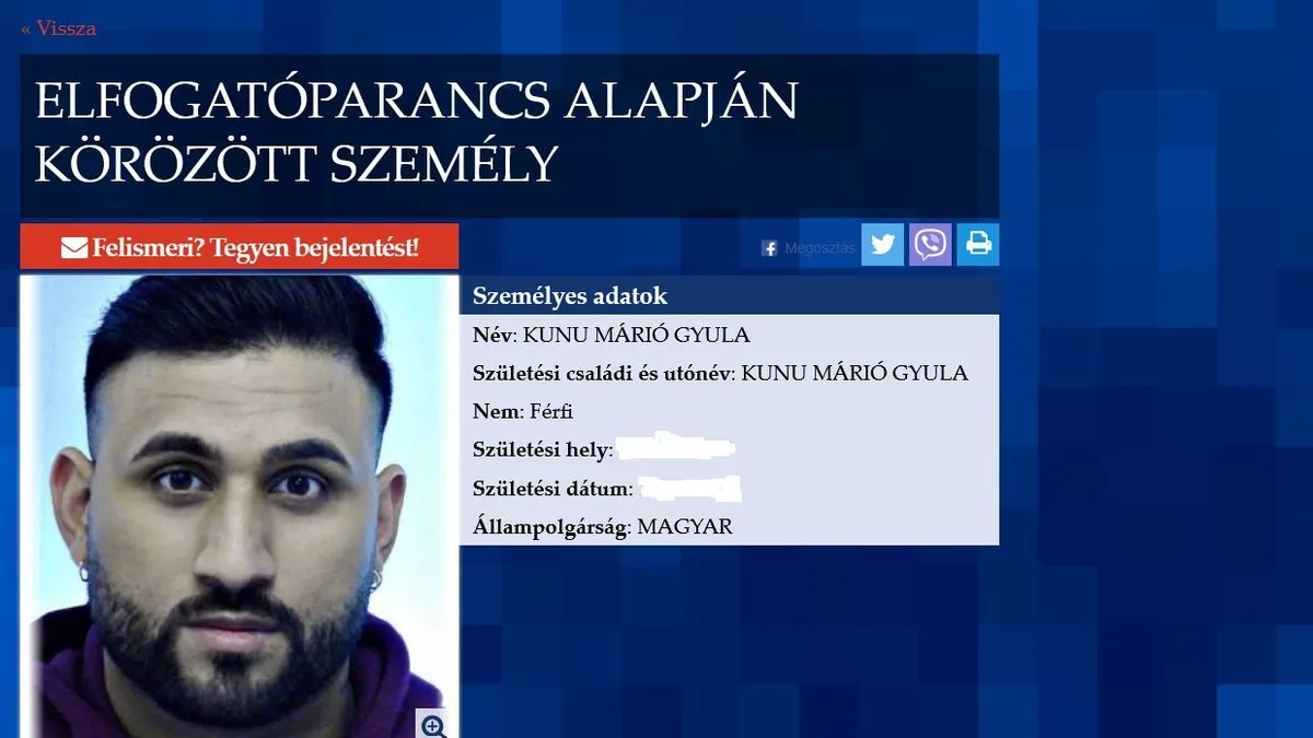 Kunu Márió napok óta ismét fent van a körözési listán