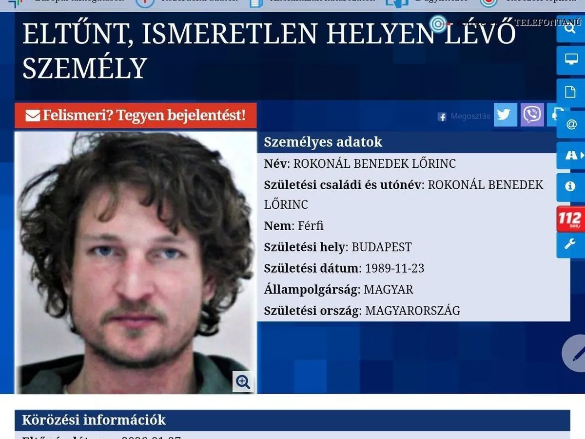 tahitótfalui férfi, Rokonál Benedek, körözési adatlap