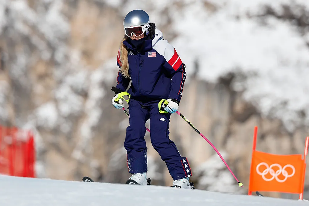 CORTINA D'AMPEZZO, ITALY - FEBRUARY 8: Lindsey Vonn of Team United States inspects the course during the Women's Downhill on day two of the Milano Cortina 2026 Winter Olympics at Tofane Alpine Skiing Centre on February 8, 2026 in Cortina d'Ampezzo, Italy.