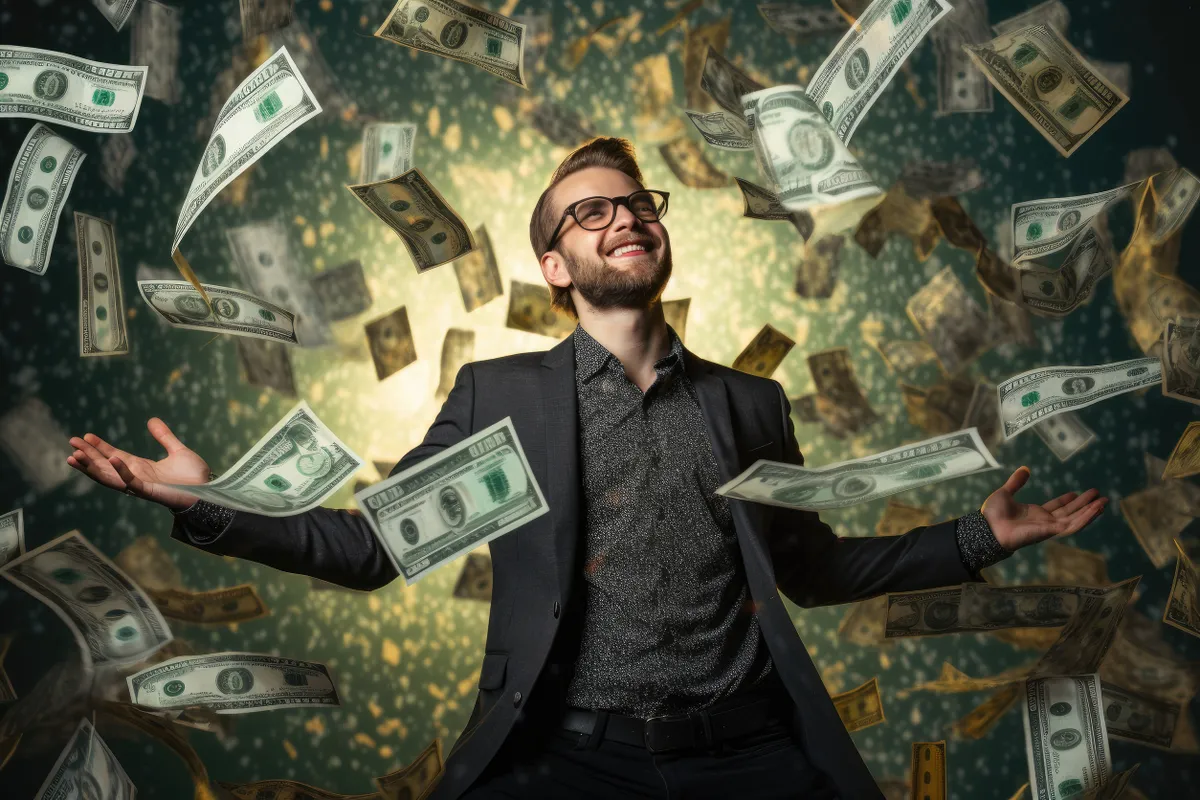 Melyik csillagjegy lesz gazdag? A képen pénzesőben álló férfi valószínűleg közéjük tartozik.