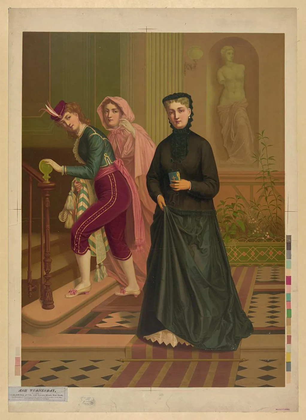 A hamvazószerrdát és a farsangot jelképező alakok egy 1878-as metszeten.