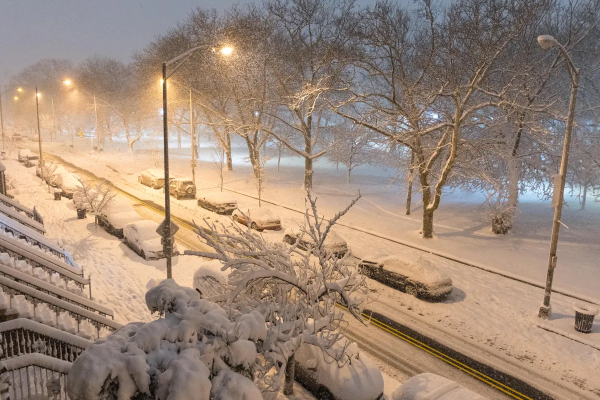 Snowfall in Jersey City in New Jersey, on February 22, 2026