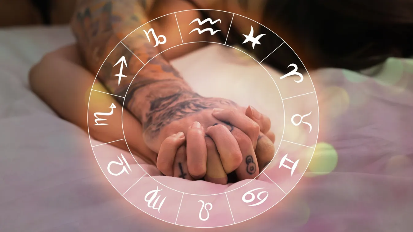 Horoskópban használt zodiáku skör mögött szeretkező pár