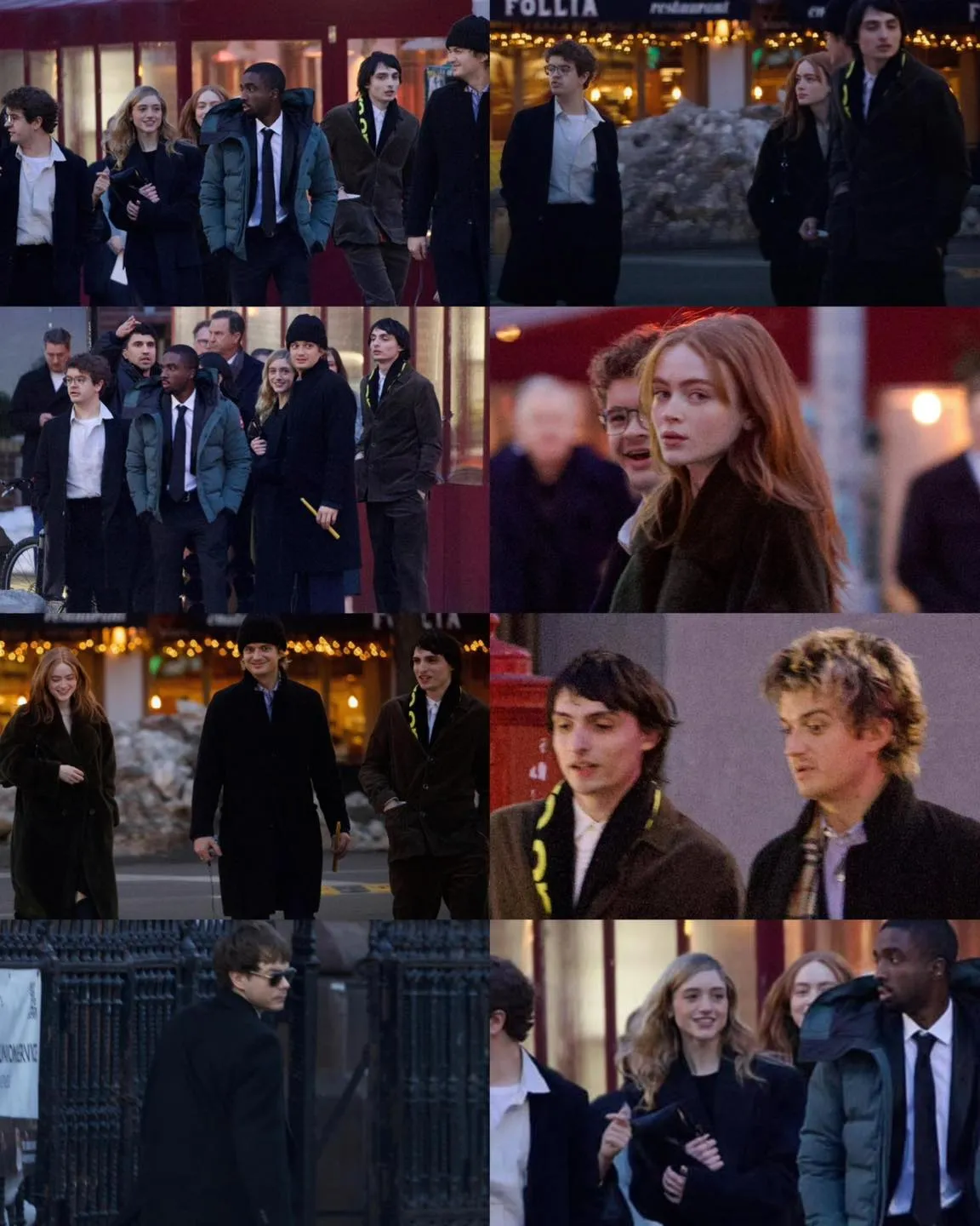 A Stranger Things színészgárdája, Natalia Dyer, Sadie Sink, Joe Keery, Finn Wolfhard, Charlie Heaton, Gaten Matarazzo és Caleb Mclaughlin Maya Hawke esküvőjén.