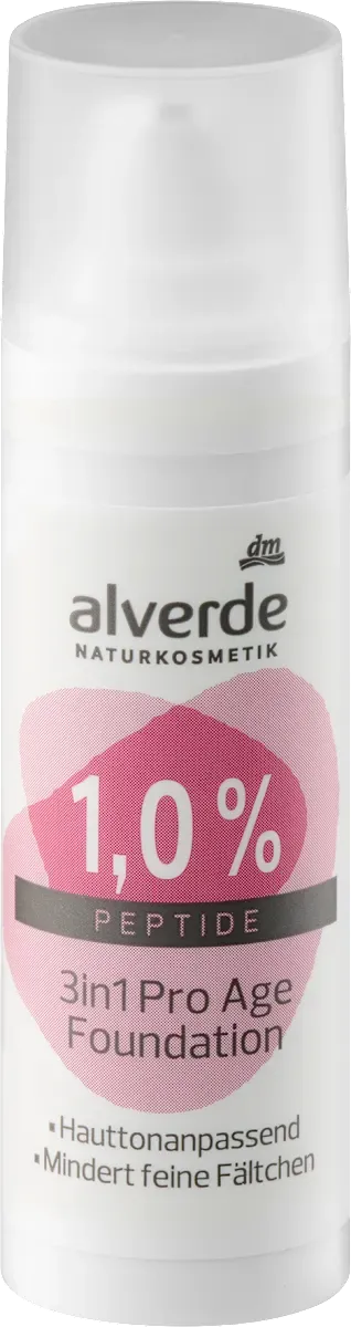 Alapozó 50 felett, Alverde NATURKOSMETIK Alapozó 3in1 Pro Age, 1,0% peptidekkel, 30 ml.