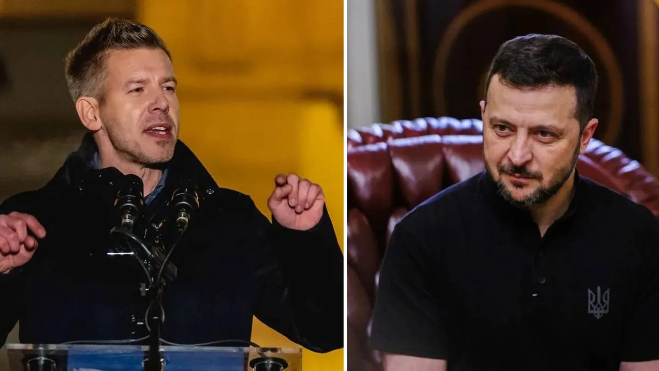 Magyar Péter (Tisza Párt) (balra), Zelenszkij (jobbra)