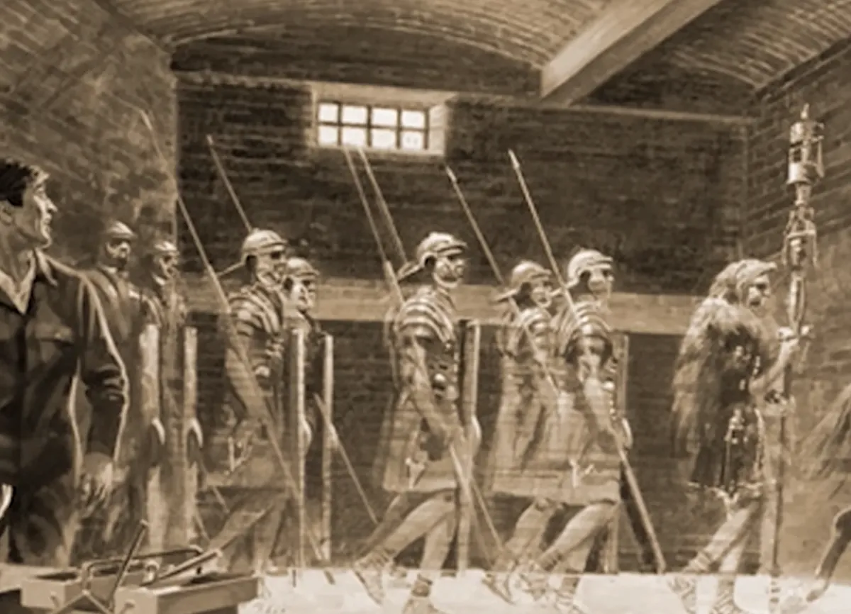 Falakon át vonuló római kísértetek.