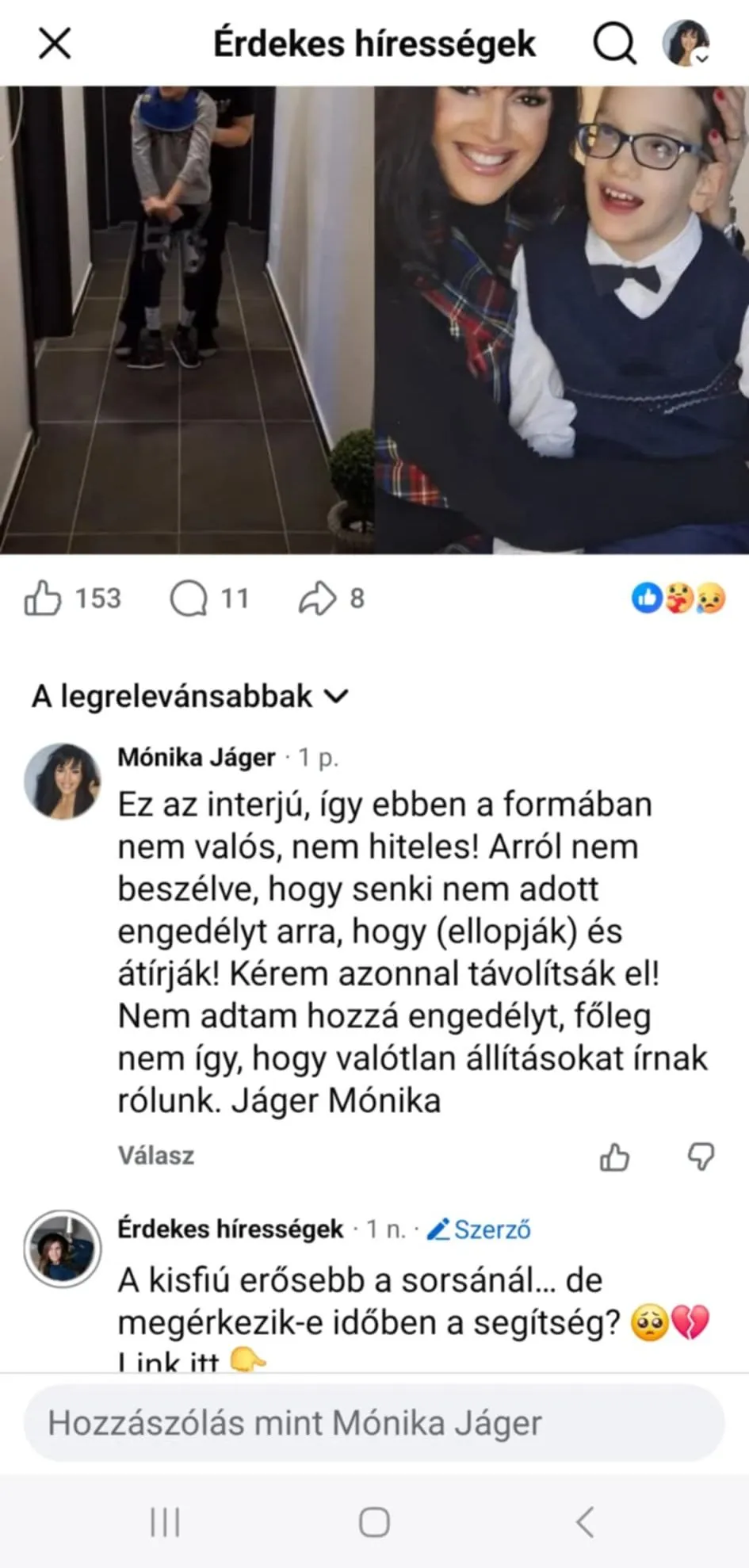 Mónika próbálta felvenni a kapcsolatot az oldallal, de semmi válasz nem érkezett