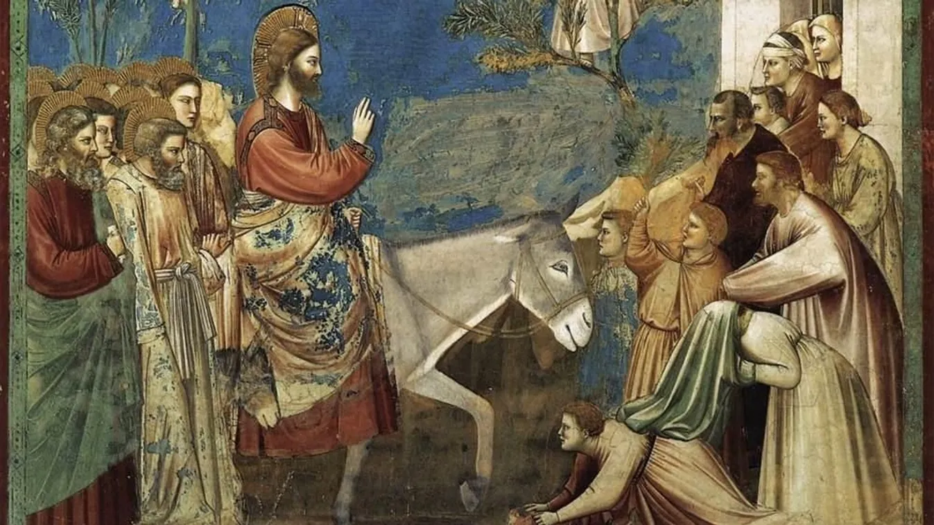 Jézus bevonulása Jeruzsálembe Giotto freskóján. 