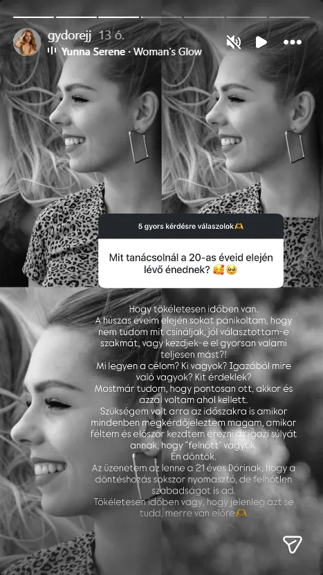 20 éves énjének küldött üzenetet Rácz-Gyuricza Dóra.