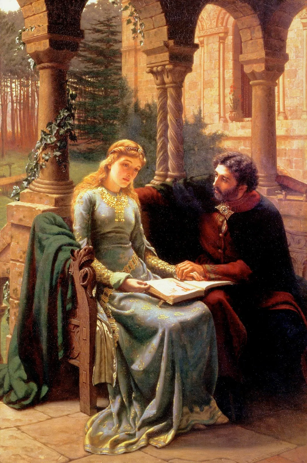 Edmund Blair Leighton: Abelard és tanítványa, Heloise (1882) című festmény. 