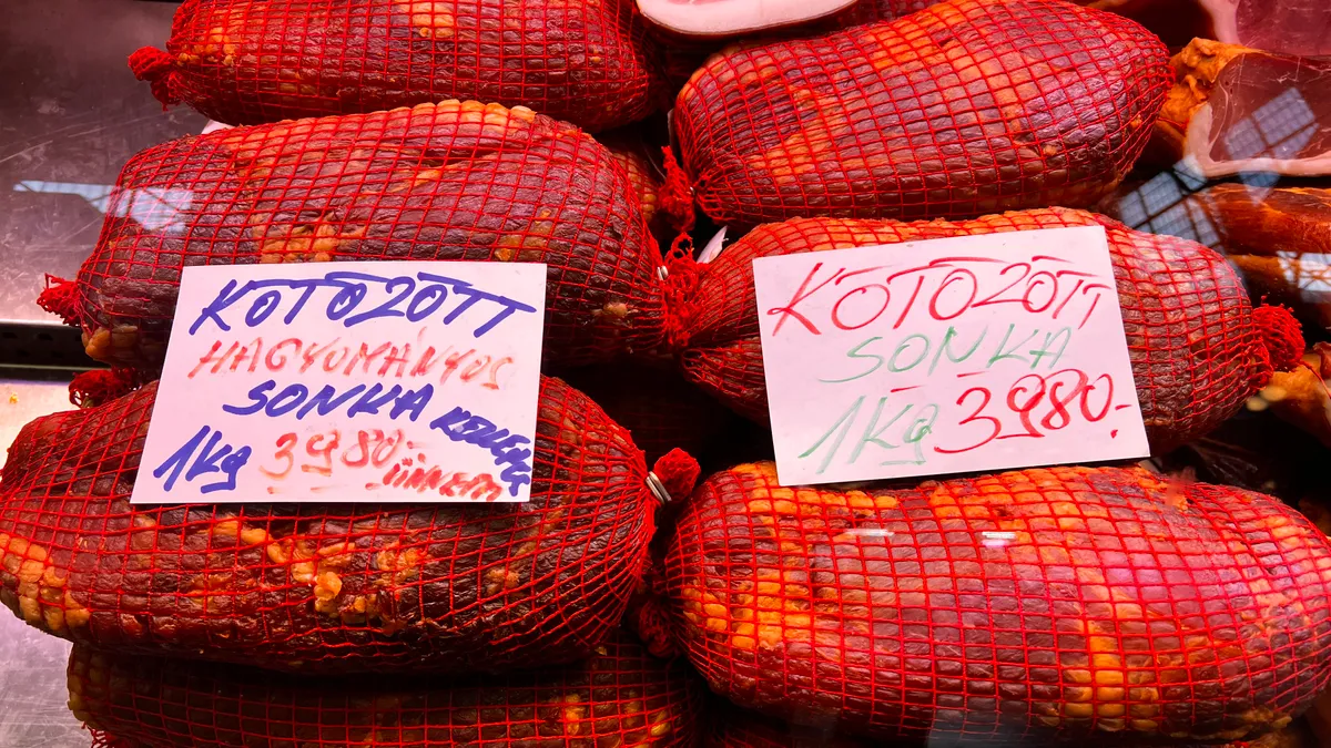 Kötözött sonka árak 2026-ban a Vásárcsarnokan.