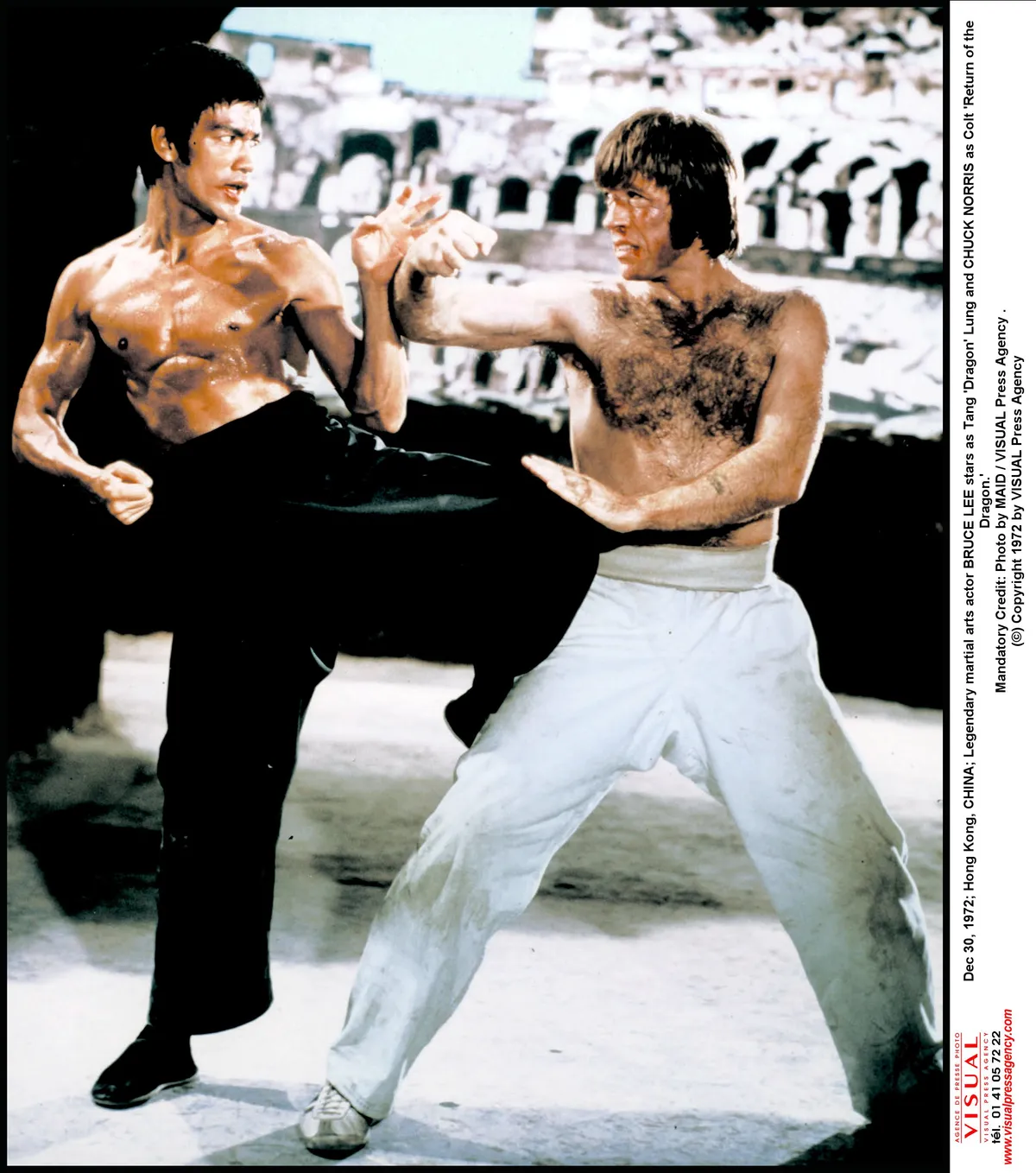 Bruce Lee és Chuck Norris A sárkány útja című filmben.