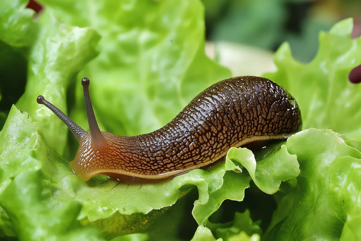 Meztelen csiga salátalevélen, mert elmaradt a meztelen csigák elleni védekezés