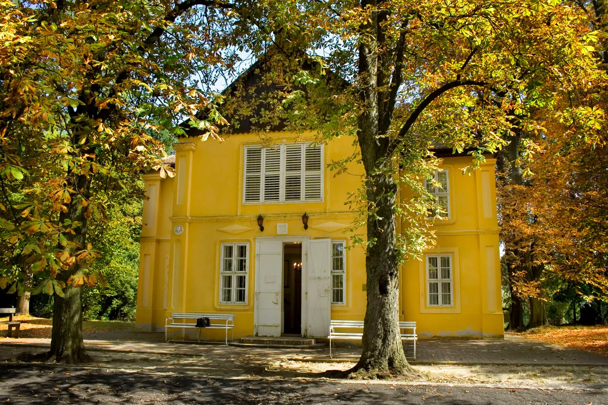A Rippl-Rónai villa homlkzata őszi környezetben.