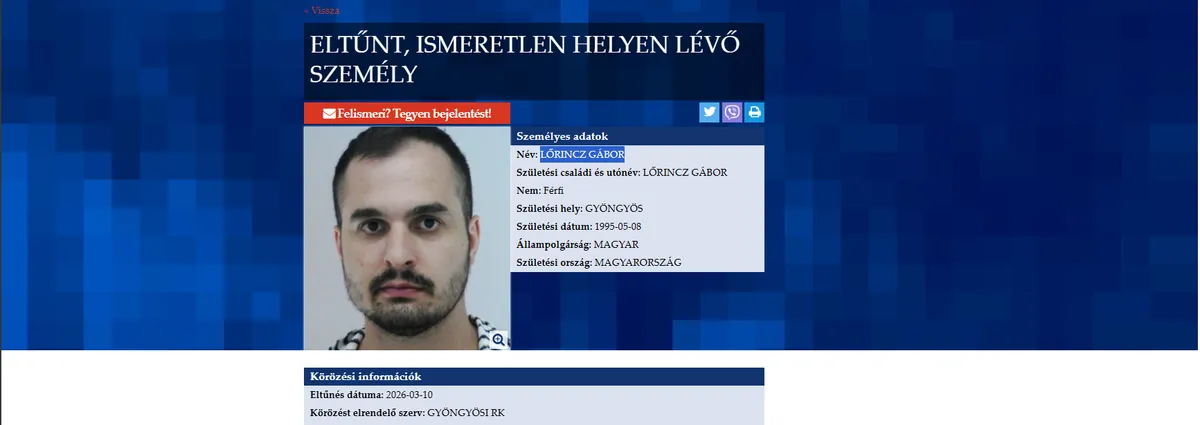 eltűnés heves megyében