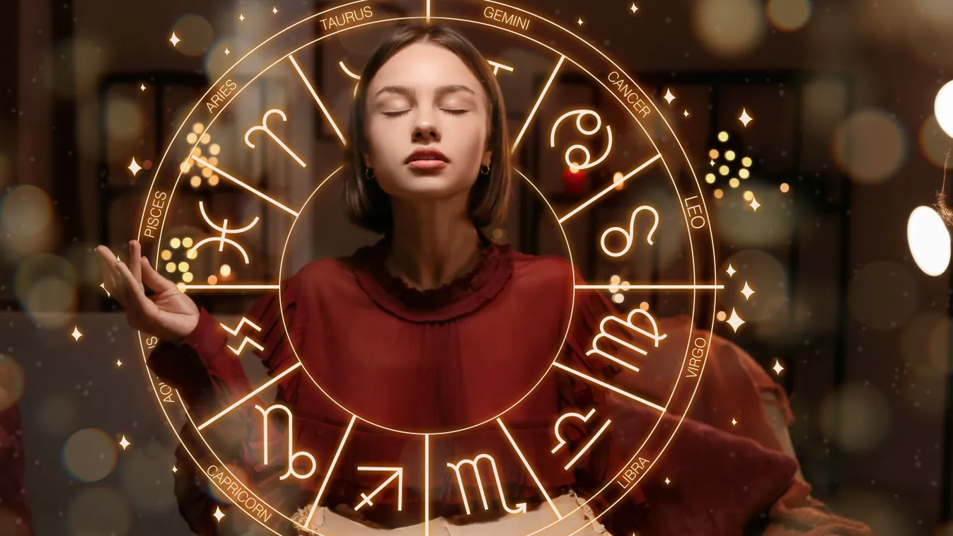 Egy nő az Ascendenseket felsorakoztató zodiákus körben.