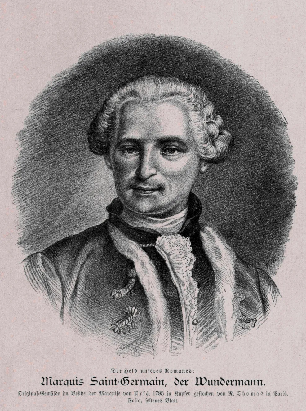A szélhámos Saint-Germain gróf arcképe egy korabeli metszeten.