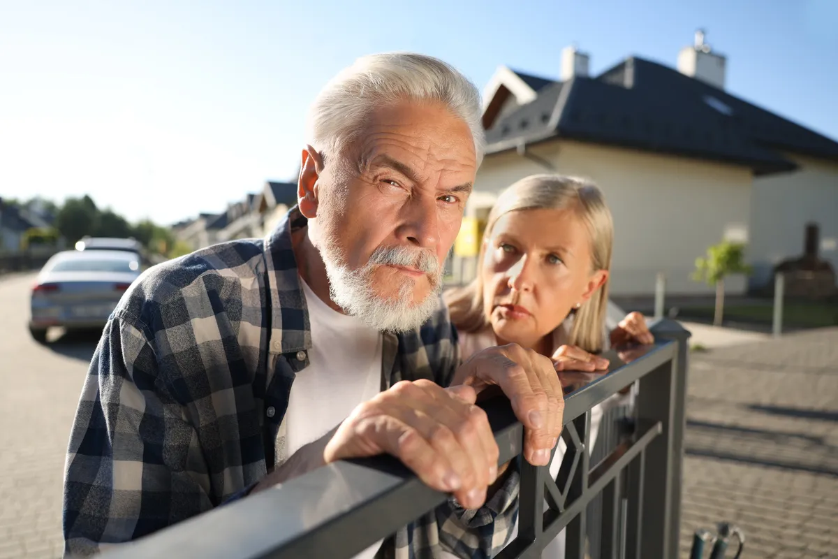 Concept,Of,Private,Life.,Curious,Senior,Couple,Spying,On,Neighbours