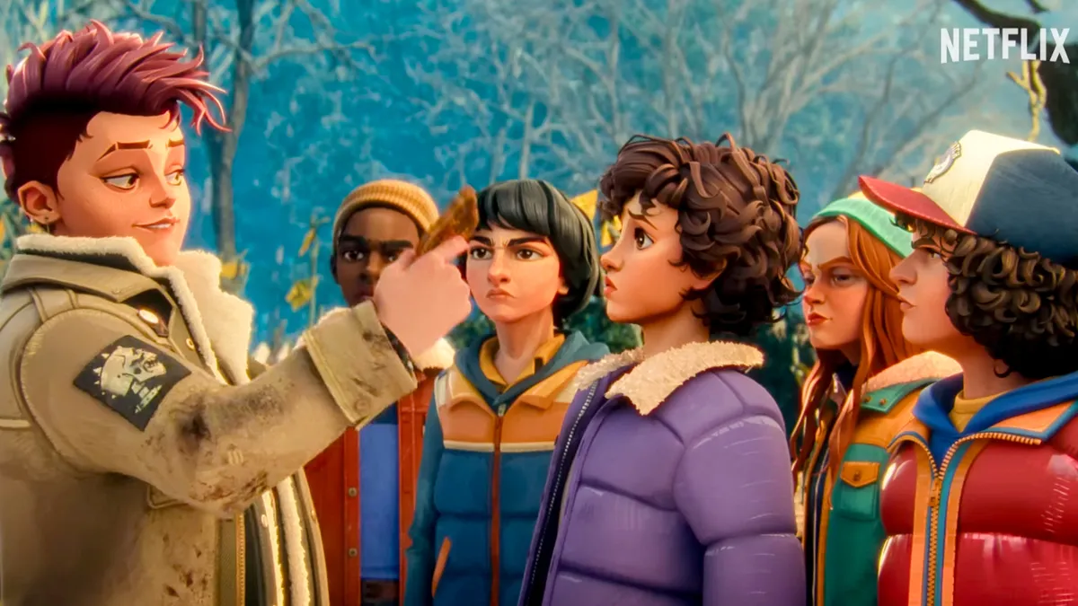 Jelenetkép a Stranger Things: 1985 krónikái animációs sorozatból.