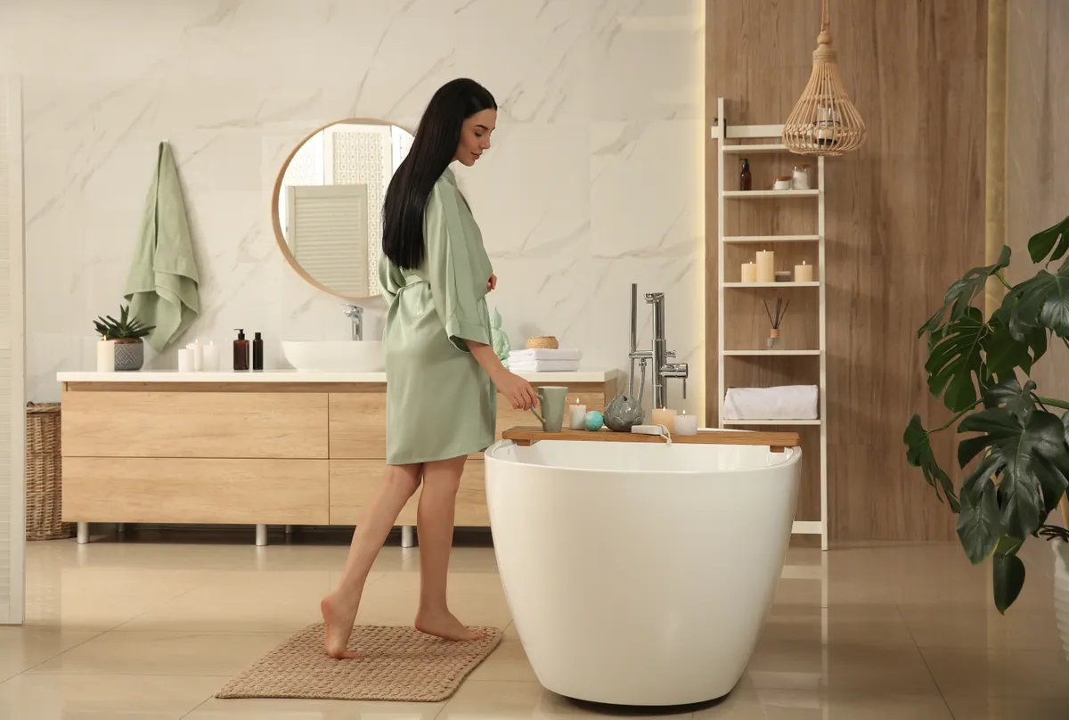 A személyiségteszt alapján a fürdőszobáját rendben tartó nő.