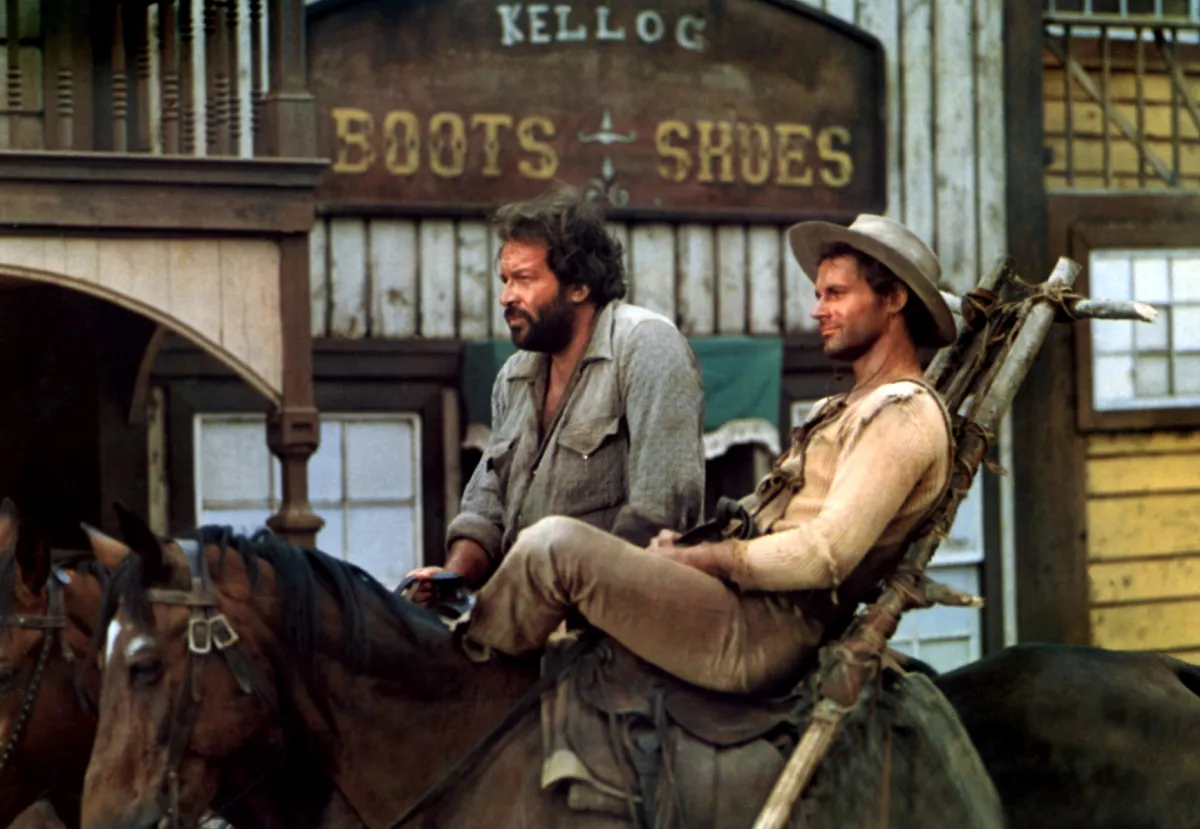 Bud Spencer és Terence Hill lóháton egy filmjelenetben a retró kvízben.