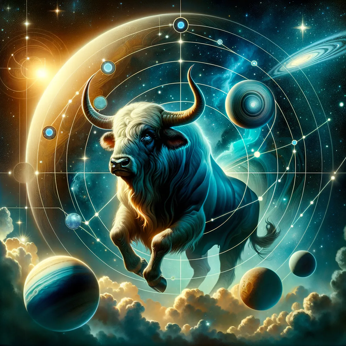 A horoszkópban szereplő Bika csillagjegy képe bolygók és csillagok között