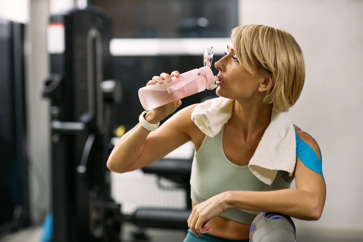 Edzés után pihenő nő, akinek fontos a zsírégetés.