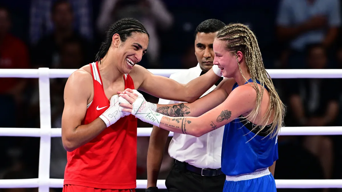 Imane Helif és Hámori Luca ökölvívók a 2024-es párizsi olimpia női 66 kg-os súlycsoportjának negyeddöntője után